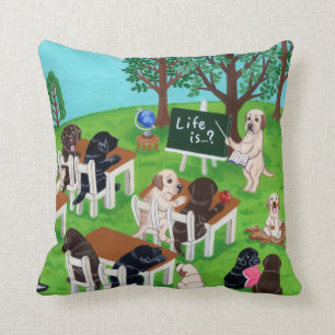 Labrador School Painting Throw Pillow