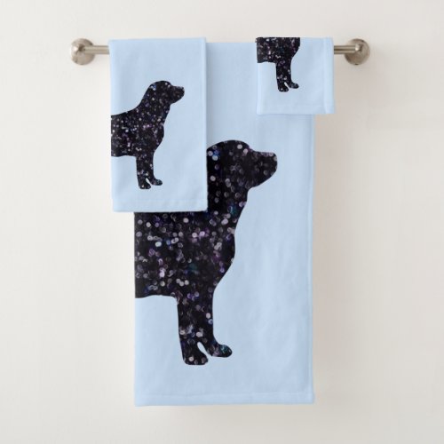 Labrador Silhouette Glitter _ Cute Dog _ Black Lab Bath Towel Set