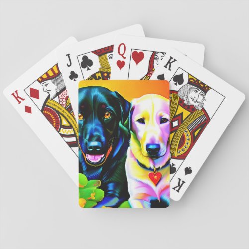 Labrador sitting next to each other  poker cards