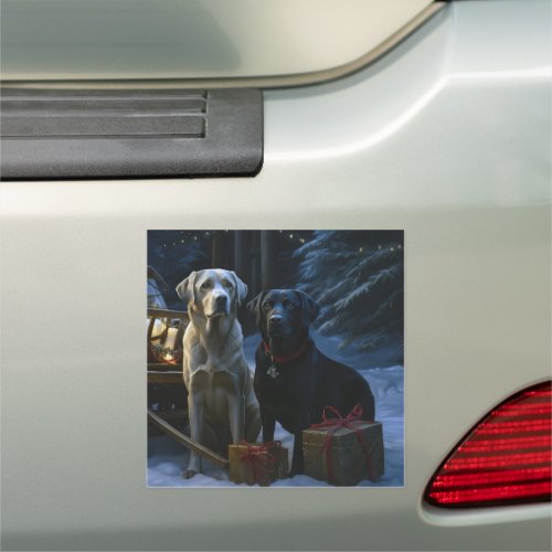 Labrador Snowy Sleigh Christmas Decor  Car Magnet