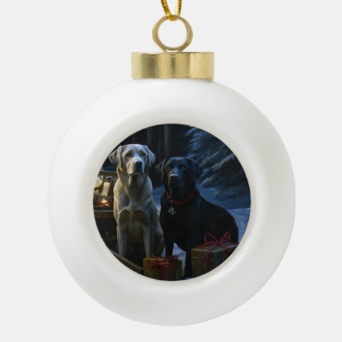 Labrador Snowy Sleigh Christmas Decor  Ceramic Ball Christmas Ornament