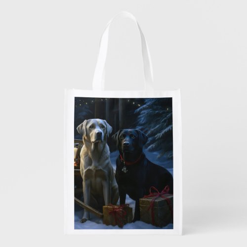 Labrador Snowy Sleigh Christmas Decor  Grocery Bag