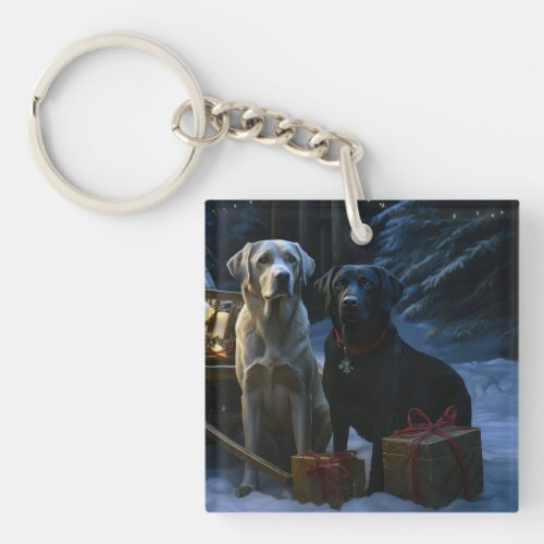 Labrador Snowy Sleigh Christmas Decor  Keychain