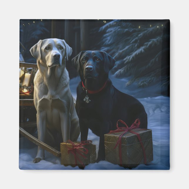 Labrador Snowy Sleigh Christmas Decor  Magnet (Front)