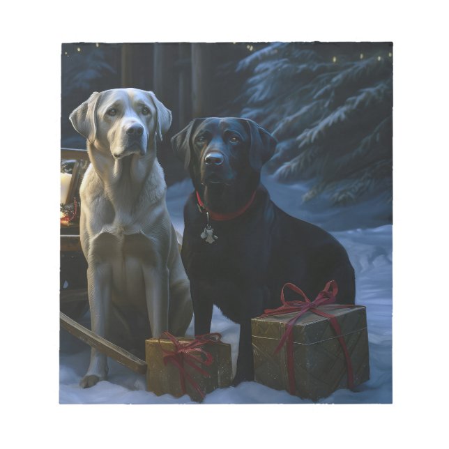 Labrador Snowy Sleigh Christmas Decor  Notepad (Front)