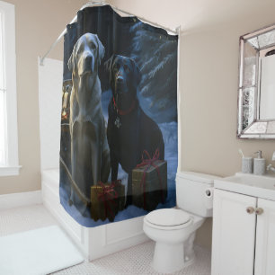 Labrador Snowy Sleigh Christmas Decor Shower Curtain
