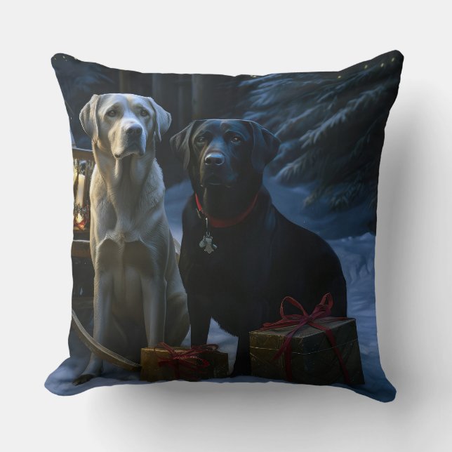 Labrador Snowy Sleigh Christmas Decor  Throw Pillow (Front)