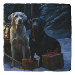Labrador Snowy Sleigh Christmas Decor  Trivet