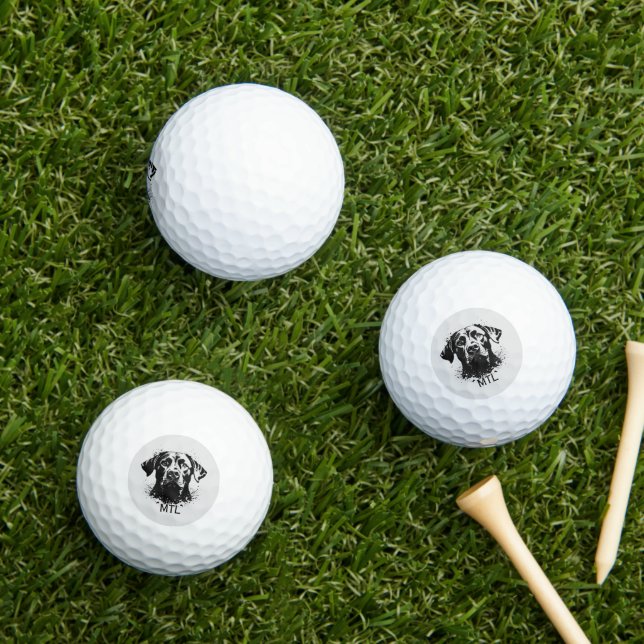 Labrador Splash Art Black Personalized Initials Golf Balls (Insitu Grass)