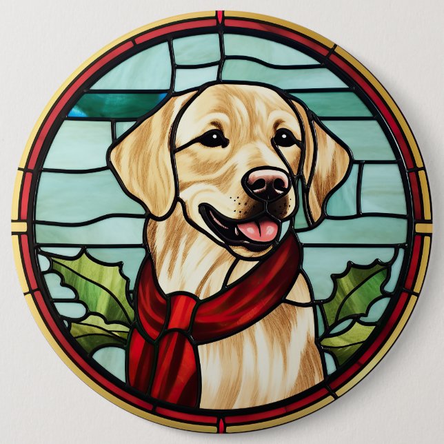 Labrador Stained Glass Christmas Button (Front)