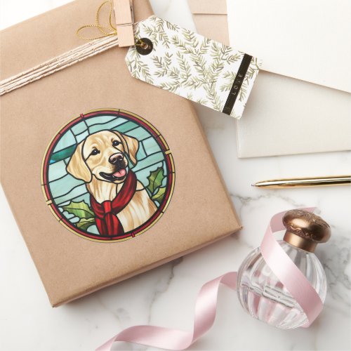 Labrador Stained Glass Christmas Classic Round Sticker