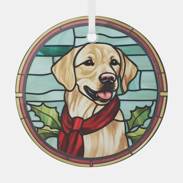 Labrador Stained Glass Christmas Glass Ornament (Front)