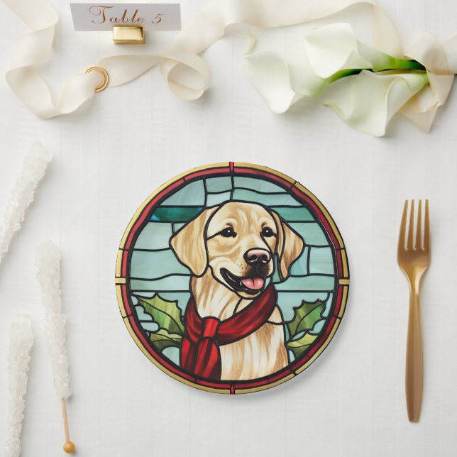 Labrador Stained Glass Christmas Paper Plates (Wedding)