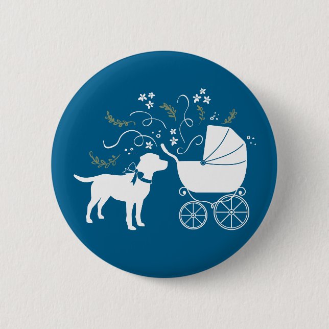 Labrador Theme - Dog Baby Shower Blue Lab Button (Front)