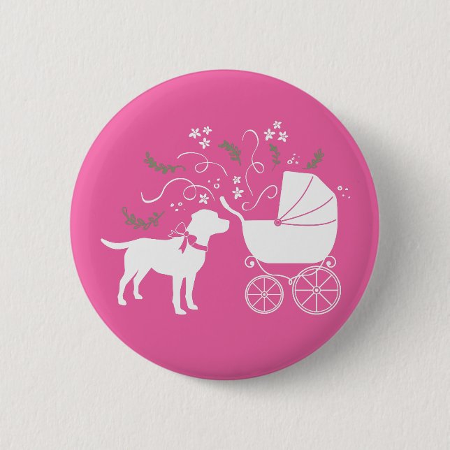 Labrador Theme Dog Baby Shower Pink Lab Button (Front)