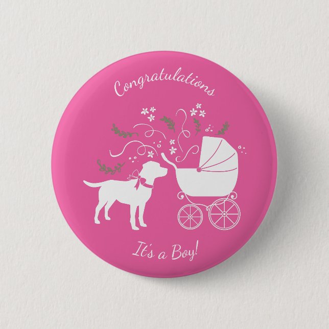 Labrador Theme Dog Baby Shower Pink Lab Button (Front)
