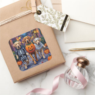 Labrador Trick-or-Treating in Halloween Costumes Square Sticker