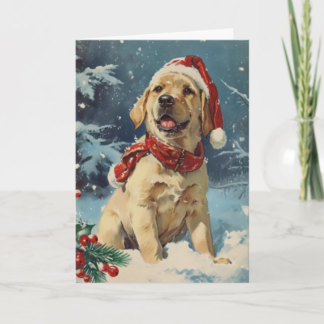 Labrador vintage personalized Christmas Holiday Card (Front)