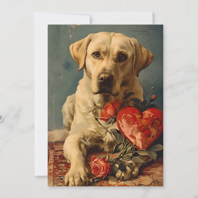 Labrador Vintage Valentine's day  Holiday Card (Front)