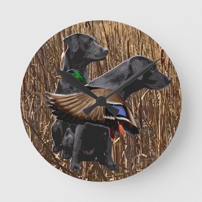 Labrador Wall Décor, Duck Hunting Large Round Clock (Front)