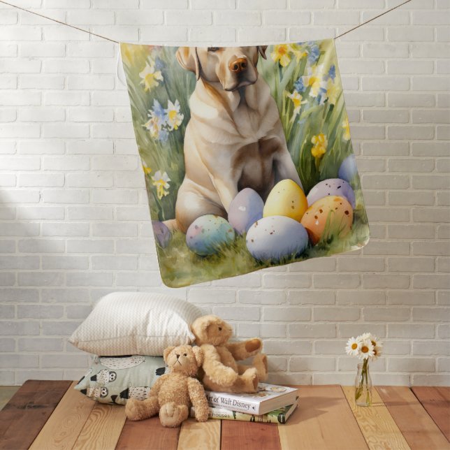 Labrador with Easter Eggs Baby Blanket (In Situ)