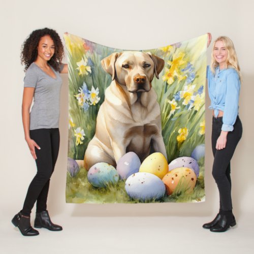 Labrador with Easter Eggs Fleece Blanket
