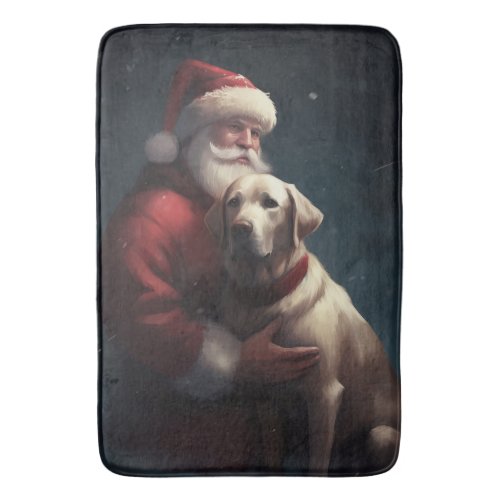 Labrador With Santa Claus Festive Christmas  Bath Mat