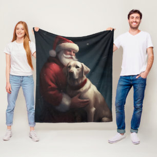 Labrador With Santa Claus Festive Christmas Fleece Blanket