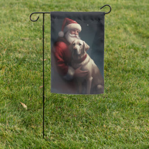 Labrador With Santa Claus Festive Christmas  Garden Flag