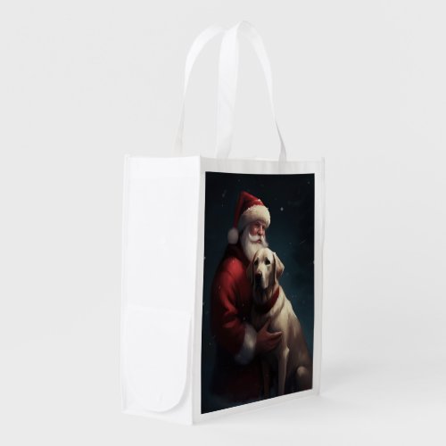 Labrador With Santa Claus Festive Christmas  Grocery Bag