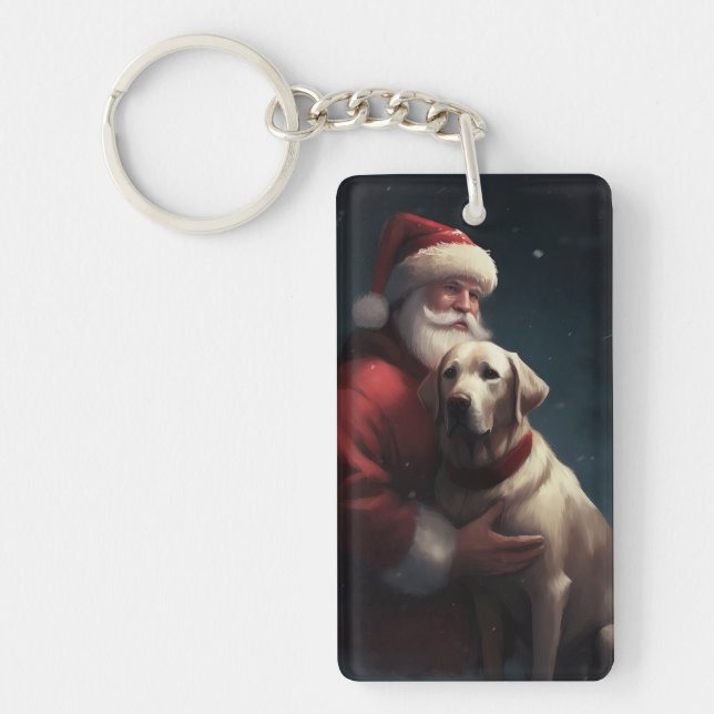 Labrador With Santa Claus Festive Christmas  Keychain (Front)