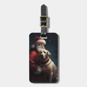 Labrador With Santa Claus Festive Christmas Luggage Tag