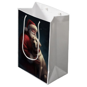 Labrador With Santa Claus Festive Christmas Medium Gift Bag