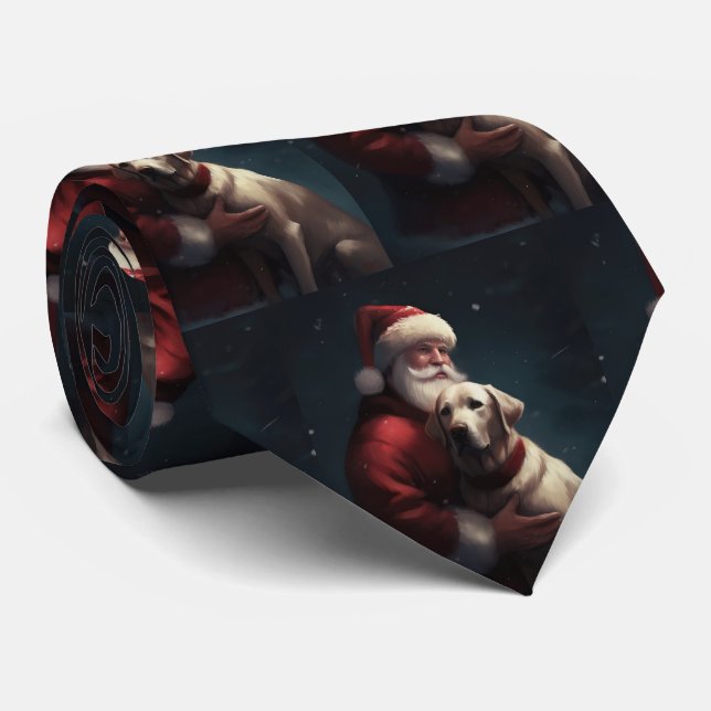 Labrador With Santa Claus Festive Christmas  Neck Tie (Rolled)