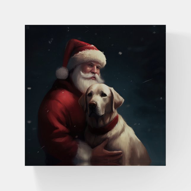 Labrador With Santa Claus Festive Christmas  Paperweight (Front)