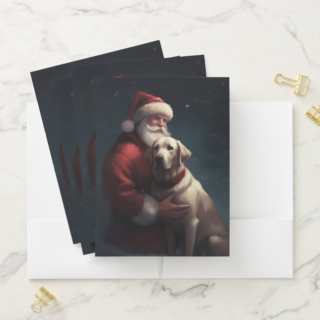 Labrador With Santa Claus Festive Christmas  Pocket Folder (In Situ)