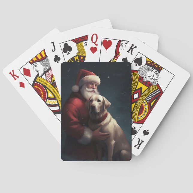 Labrador With Santa Claus Festive Christmas  Poker Cards (Back)