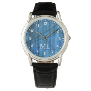 Labradorite Gems Blue Monogram Numbers Watch