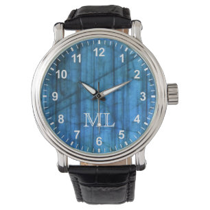 Labradorite Gems Blue Monogram Numbers  Watch