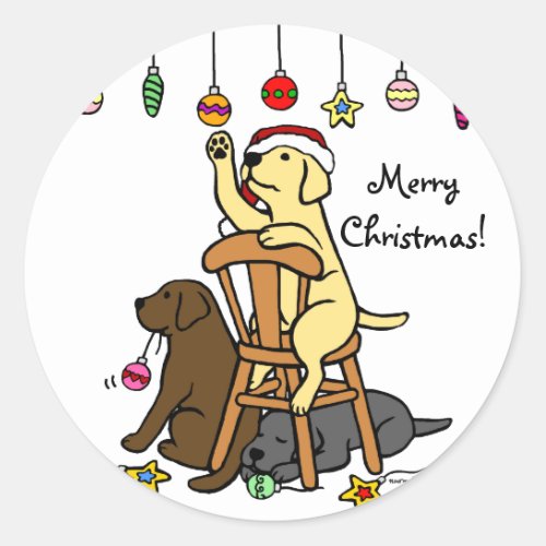 Labradors and Christmas Ornaments Cartoon Classic Round Sticker