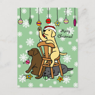 Labradors and Christmas Ornaments Cartoon Holiday Postcard