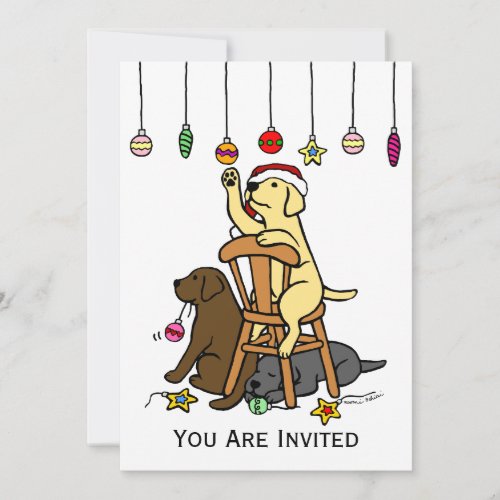 Labradors and Christmas Ornaments Cartoon Invitation