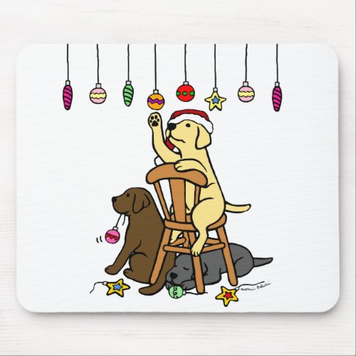 Labradors and Christmas Ornaments Cartoon Mouse Pad