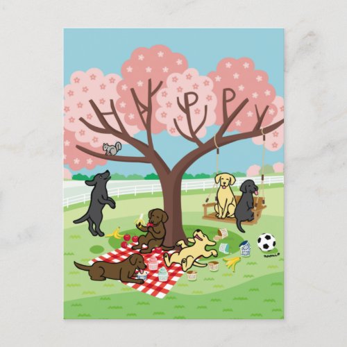 Labradors and Happy Cherry Blossom Postcard