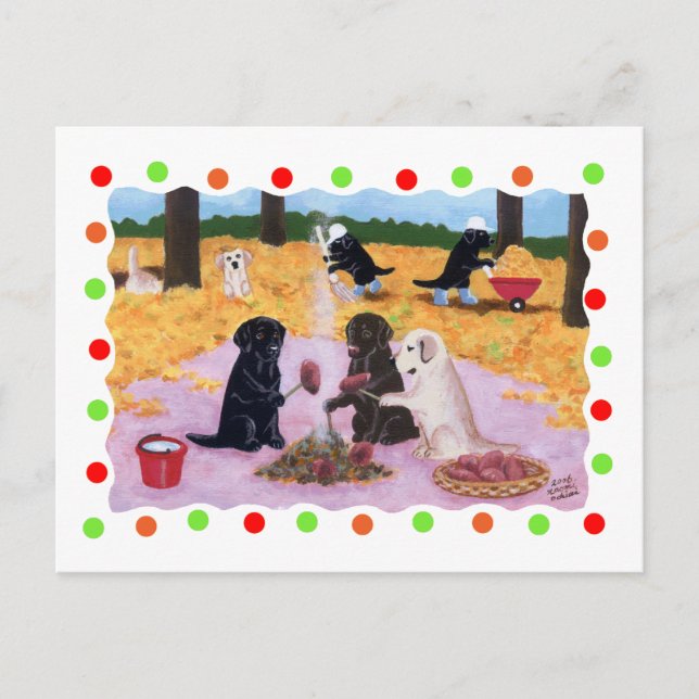 Labradors Autumn Fun (dot) Postcard (Front)