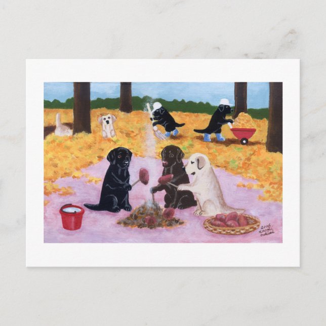 Labradors Autumn Fun Postcard (Front)