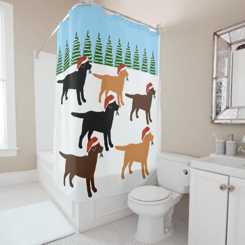 Labradors Christmas Santa Snowfield Shower Curtain
