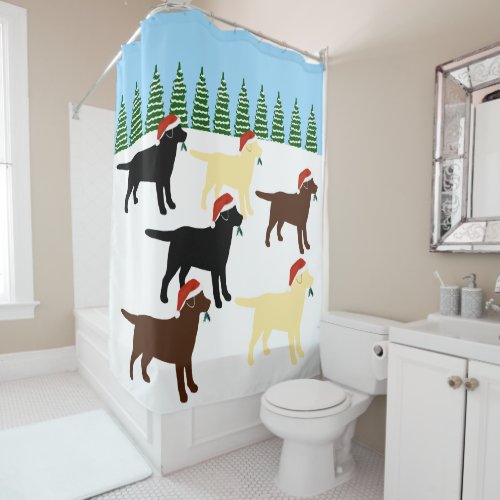 Labradors Christmas Santa Snowfield Shower Curtain