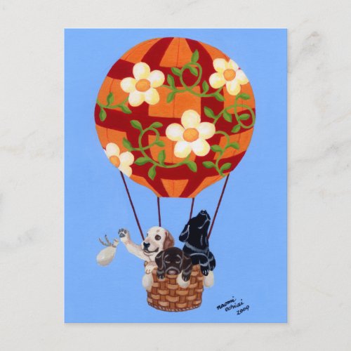 Labradors  Hot Air Balloon Painting Postcard