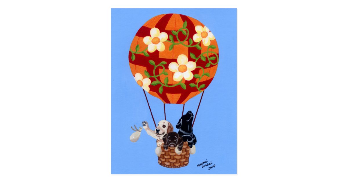Labradors Hot Air Balloon Painting Postcard Zazzle Com